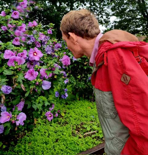 James enjoying with flowers